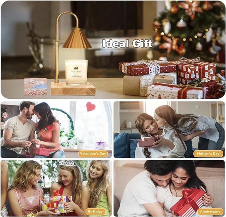 Kaars Warmer Lamp Compatibel met Jar Kaarsen Vintage Elektrische Kaars Lamp Dimbare Kaars Smelter Top Smelten voor Geurende Wax Wit Marmeren Basis en Rose Gouden Lampenkap (Goud) [Energieklasse E]