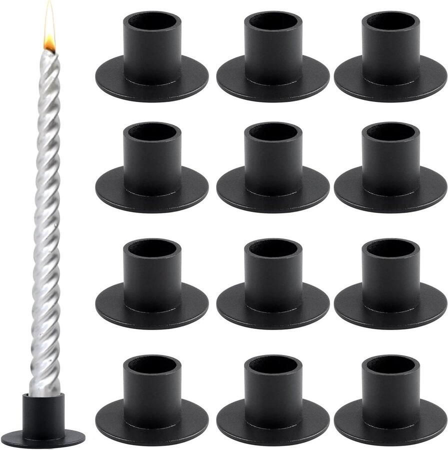 Kaarsenhouder 12 stuks metalen kandelaars in zwart voor woonkamer eettafel slaapkamer bruiloft en feest
