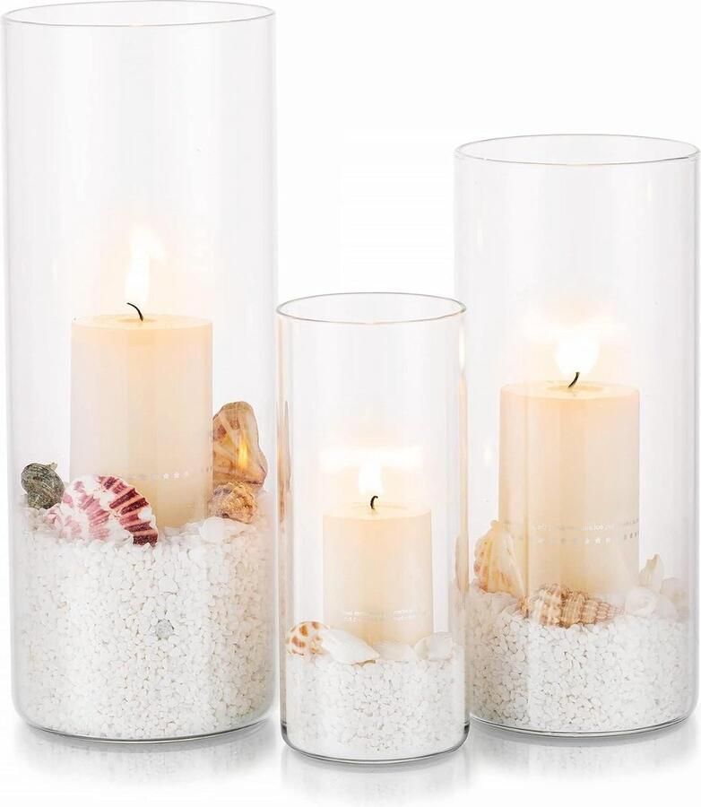 Kaarsenhouder Glazen Cilinder Hurricane: 3 Stks Set Theelichtje Votief Pijler Drijvende Kaarsen Eettafel Decoraties Bruiloft Tafeldecoraties Woonkamer Kerst Ornamenten - Foto 2