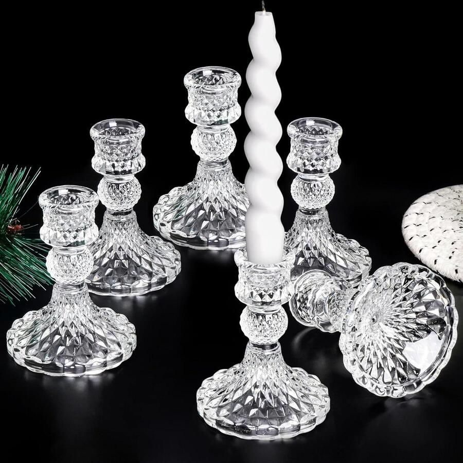 Kaarsenhouder Glazen Kandelaars 6 Pak Doorzichtig Toelopend Bruiloft Kopstukken Tafel Decoratie Vintage Rustiek Transparant 77 x 10 cm