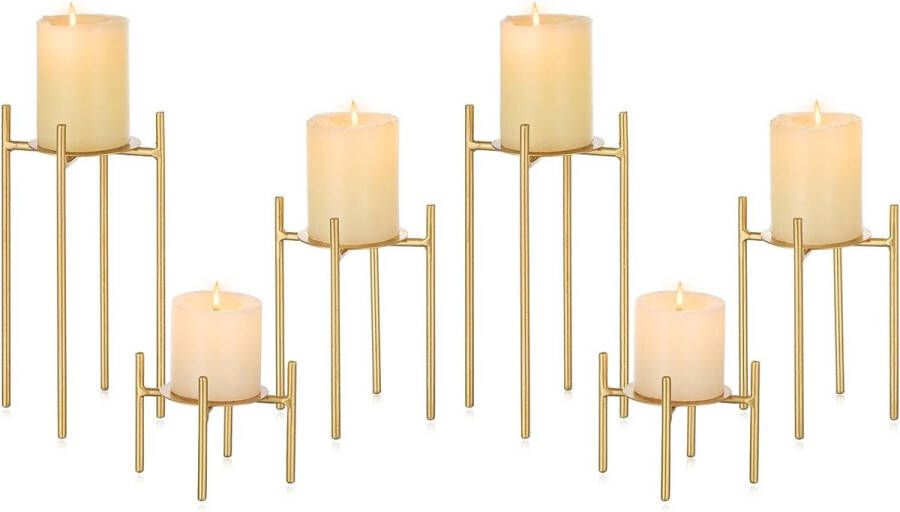 Kaarsenhouder goud set van 6 kandelaars voor stompkaarsen met ijzeren plaat moderne kaarsenstandaard bruiloft kersttafel decoratieve kaarsenhouder voor thuis jas eettafel