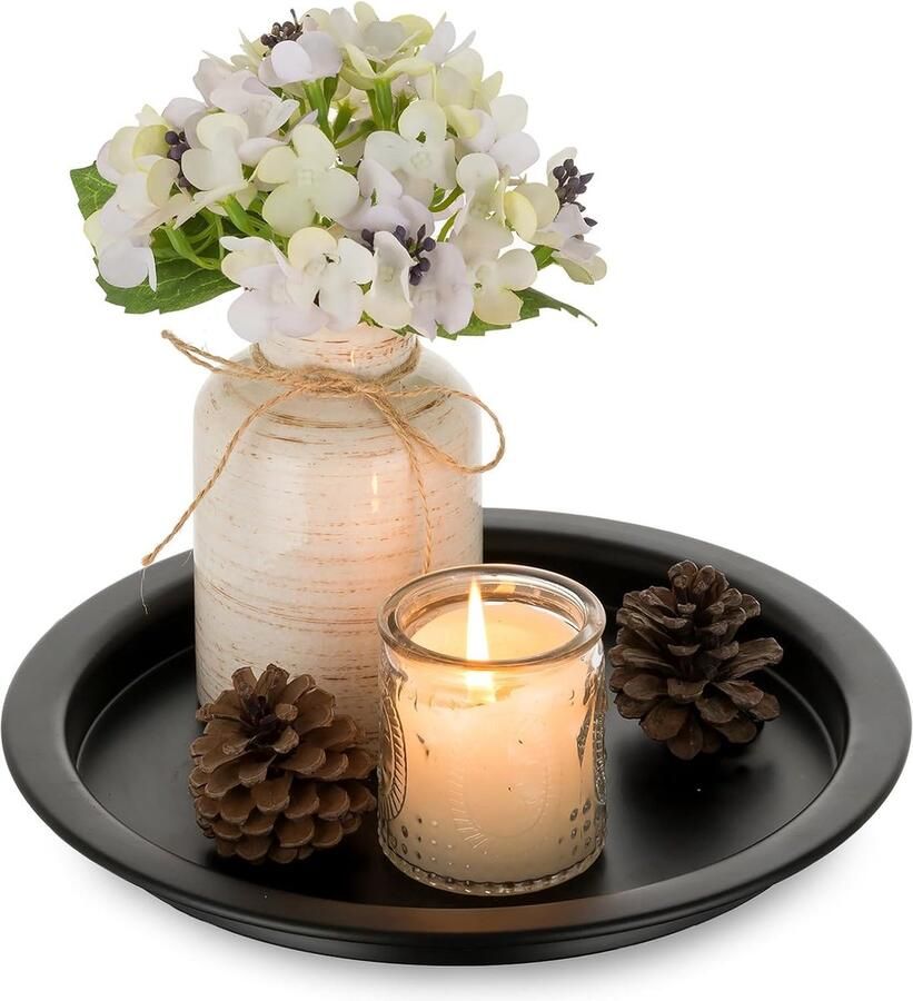 Kaarsenhouder kaarsenplateau 25 cm zwarte kaarsenstandaard voor stompkaarsen decoratief ronde decoratieve metalen kaarsenstandaard voor salontafel organizer kaarsenbord voor eettafel