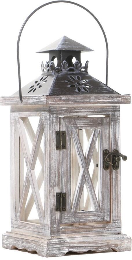 Kaarsenhouder Lantaarn Houten Hangende Lamp Winddicht 1 Stuk Binnen en Buiten Decoratie Antiek Beige