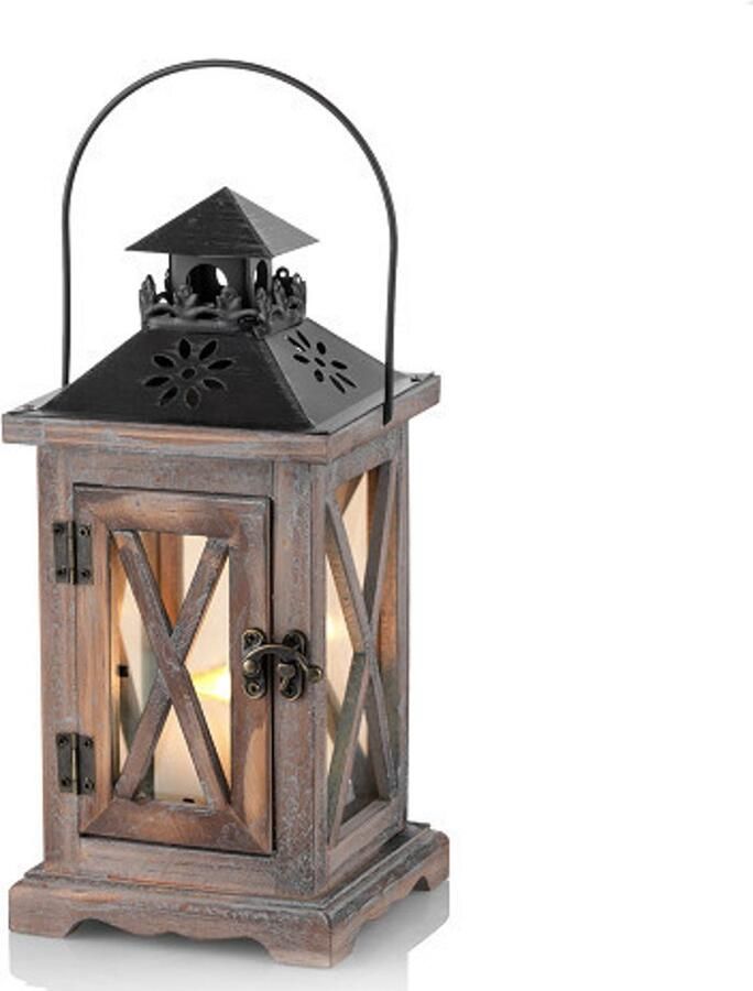 Kaarsenhouder Lantaarn Kaarsenhouder Vintage Lantaarn Houten Metalen Decoratieve Lantaarnhouder voor Buiten Landelijk Bruiloft Middelpunt Hangende Lamp Boerderij Binnen en Buiten Lantaarn Decoratie 28cm