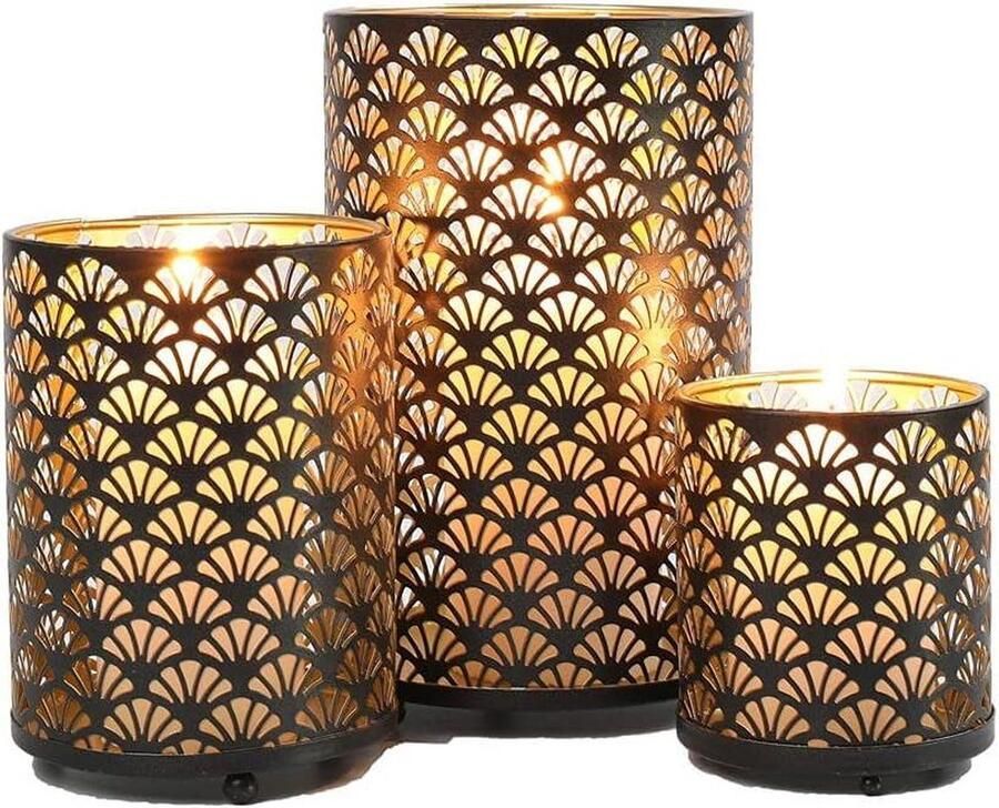 Orkaan kaars lantaarns set van 3 metalen pijler kandelaars vintage retro centerpieces voor thuis bruiloft feest binnen tuin balkon woonkamer eettafel