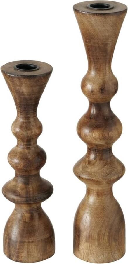 Kaarsenhouder Set van 2 houten kandelaars Stijlvol design Decoratie Eettafel Ladekast Boho-stijl