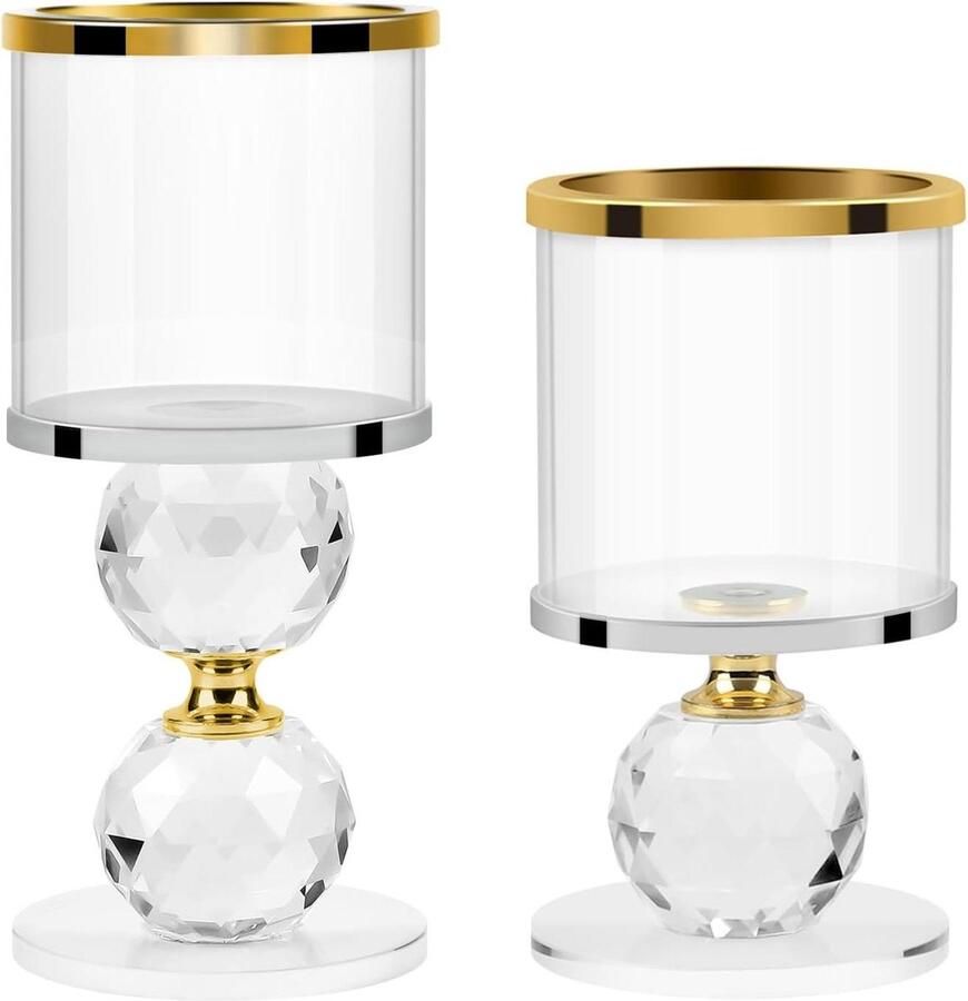 Kaarsenhouder van glas set van 2 transparante glazen kandelaars voor eettafel thuis bruiloft verjaardag decoratie goudkleurig