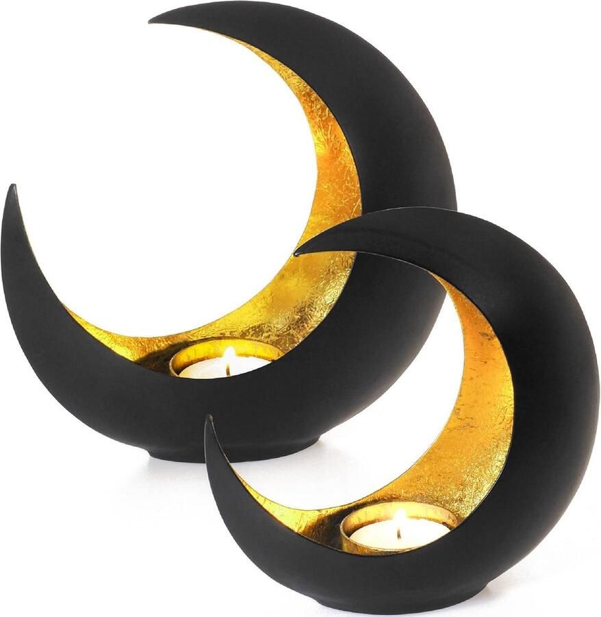 Kaarshouder zwart goud decoratieve theelichthouders tafel landelijke stijl set van 2 Kaarsenhouder