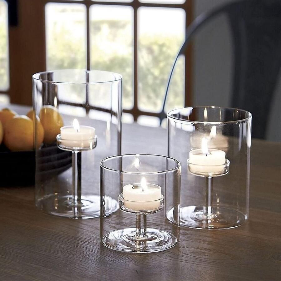 Kaarsenhouders Cilinderglazen Orkaan Set van 3 – Tafel Middenstukken voor Bruiloft en Woondecoratie
