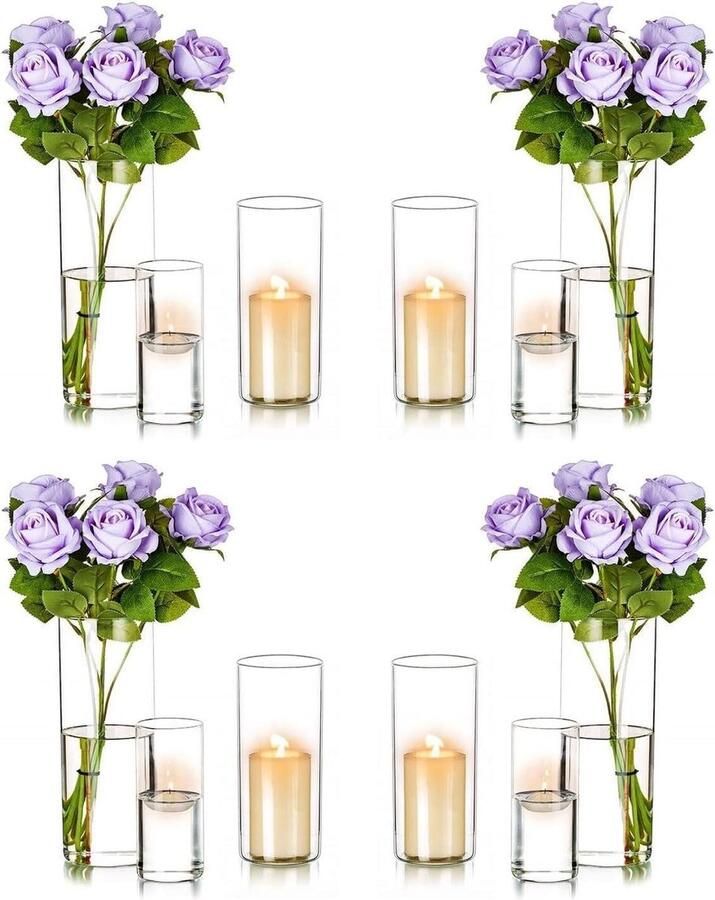 Kaarsenhouders Glas Clear Orkaan Pijler Kaarsen Set Cilinder Bloem Vaas Drijvende Votive Bruiloft Tafel Centerpiece Home Decor 15 20 25cm