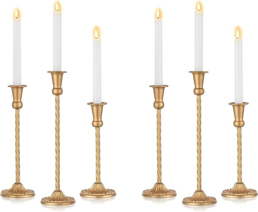 Kaarsenhouders Goud 6 Stuks Kandelaars Taper Kaarsenhouder Lange Kaarsen Metalen Kaarsenstandaard Hoge Kandelaars Bruiloft Partij Tafel Centrepiece Kerstdiner Open Haard