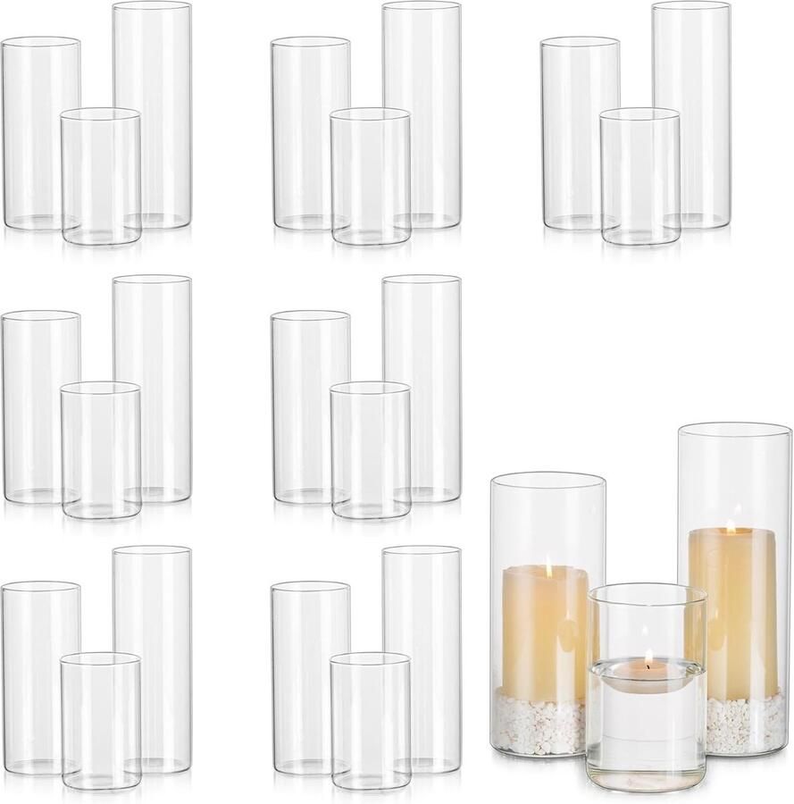 Kaarsenhouders Set 24 Glazen Vazen Voor Decor Kerstmis Halloween Diner Tafel Middenstuk Cilinder Orkaan Kaarsenhouders Voor Pilaarkaarsen Votief Theelicht