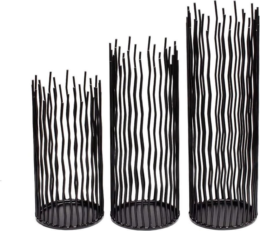 Kaarsenhouders set van 3 zwarte metalen ijzeren pillar kaarsenhouders moderne kaarsenhouders voor binnen en buiten kaarsenhouder voor tafel middenstuk open haard mantel decoratie huis decoratie moderne