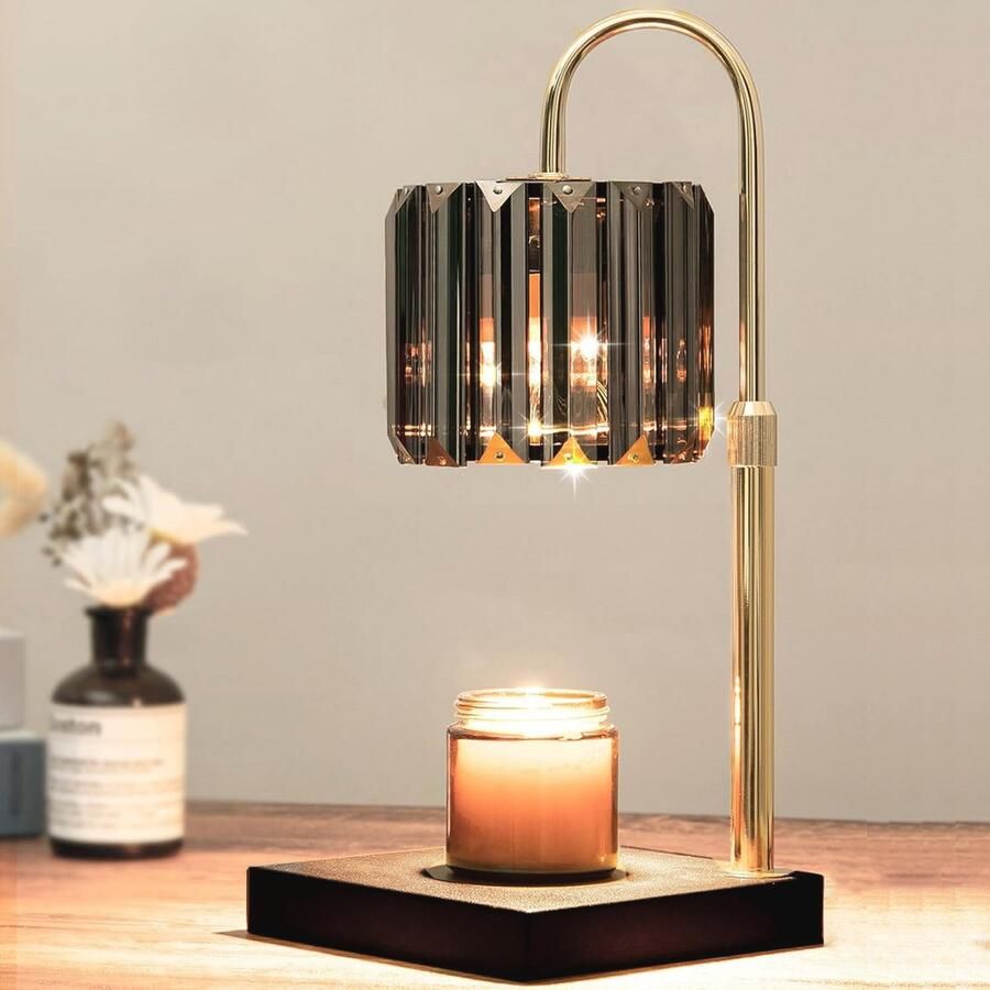 Kaarsenwarmer met Timer en Dimbare Verlichting Moderne Glazen Lamp voor het Smelten van Kaarsen Zwart