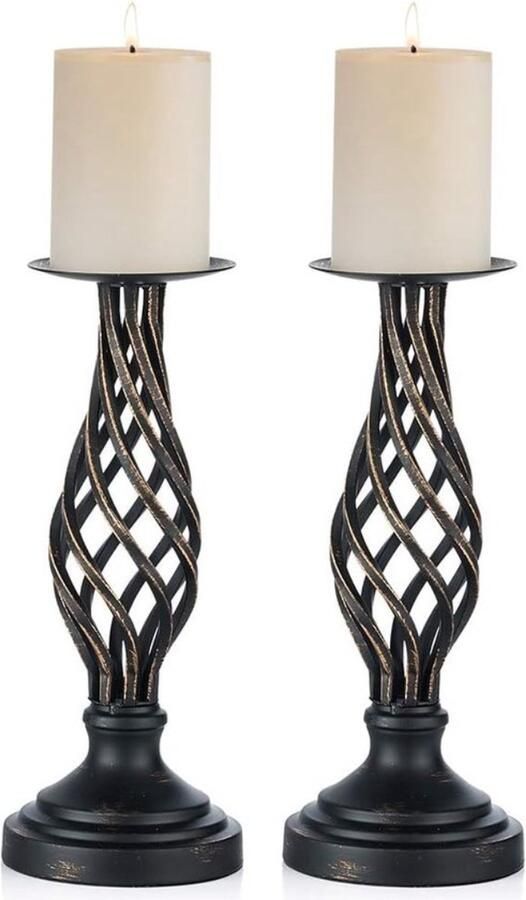 Kaarshouders Voor Pijler Kaarsen: Zwarte Kandelaar Houder Retro Metalen Kaarsenstandaard Kerstmis Halloween Tafel Centrepiece Schoorsteenmantel Huis Woonkamer Bruiloft Decor 2 Stuks(29cm)