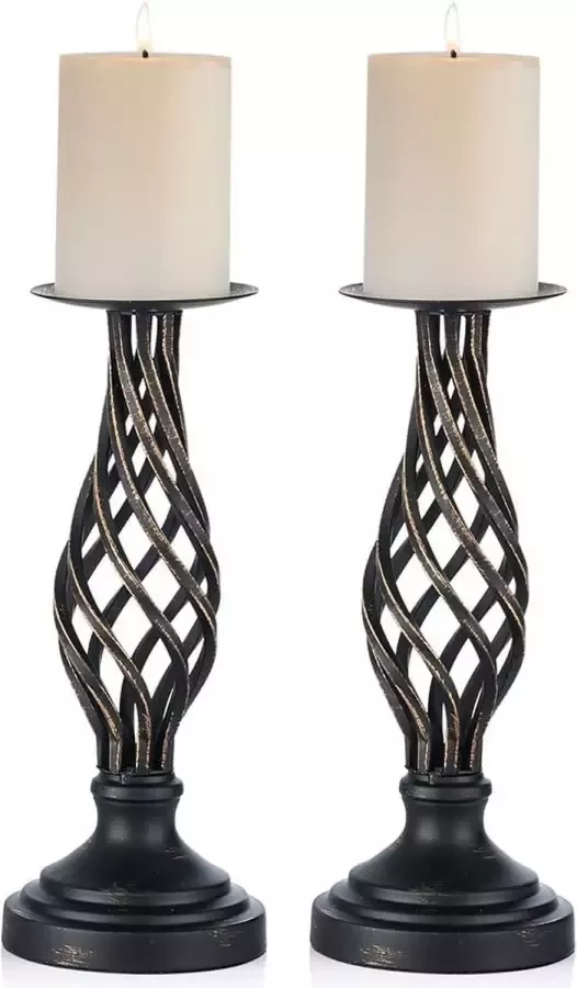 Kaarshouders Voor Pijler Kaarsen: Zwarte Kandelaar Houder Retro Metalen Kaarsenstandaard Kerstmis Halloween Tafel Centrepiece Schoorsteenmantel Huis Woonkamer Bruiloft Decor 2 Stuks(29cm)