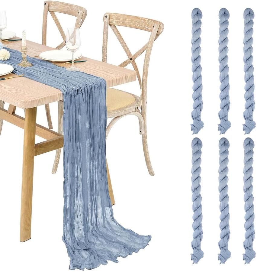 Kaasdoek Tafelloper Boho Stijl Set van 6 Dusty Blue 90 x 300 cm
