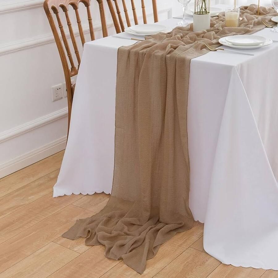 Kaasdoek tafelloper bruin decoratieve stof 1 stuk polyester 4 m x 80 cm