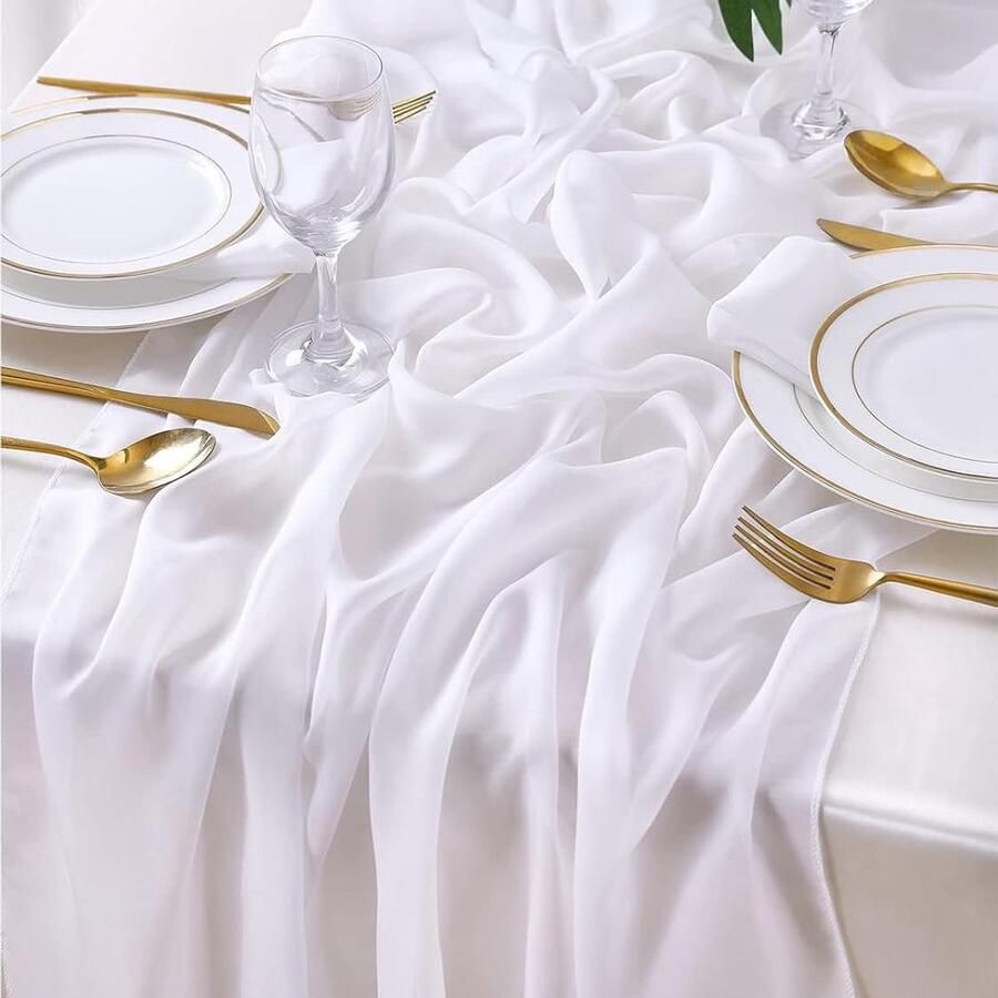 Kaasdoek Tafelloper Decoratie Set van 2 Wit 70 x 300 cm