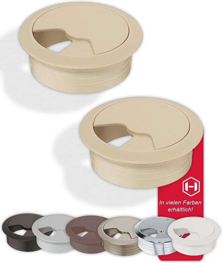 Kabeldoorvoer voor bureau 10 stuks ronde kabeldoorlaten 60 mm Beige mat Eenvoudig kabelmanagement
