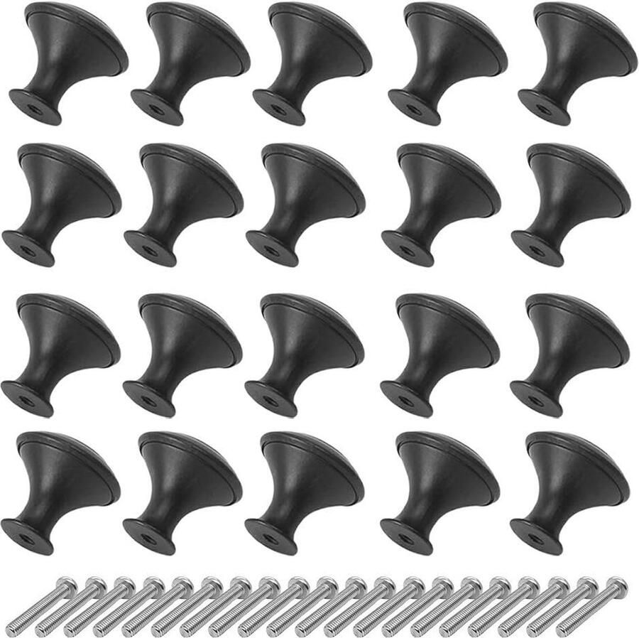 Kabinet Knoppen Set van 20 Ronde Zwarte Meubelknoppen voor Dressoirs en Lades