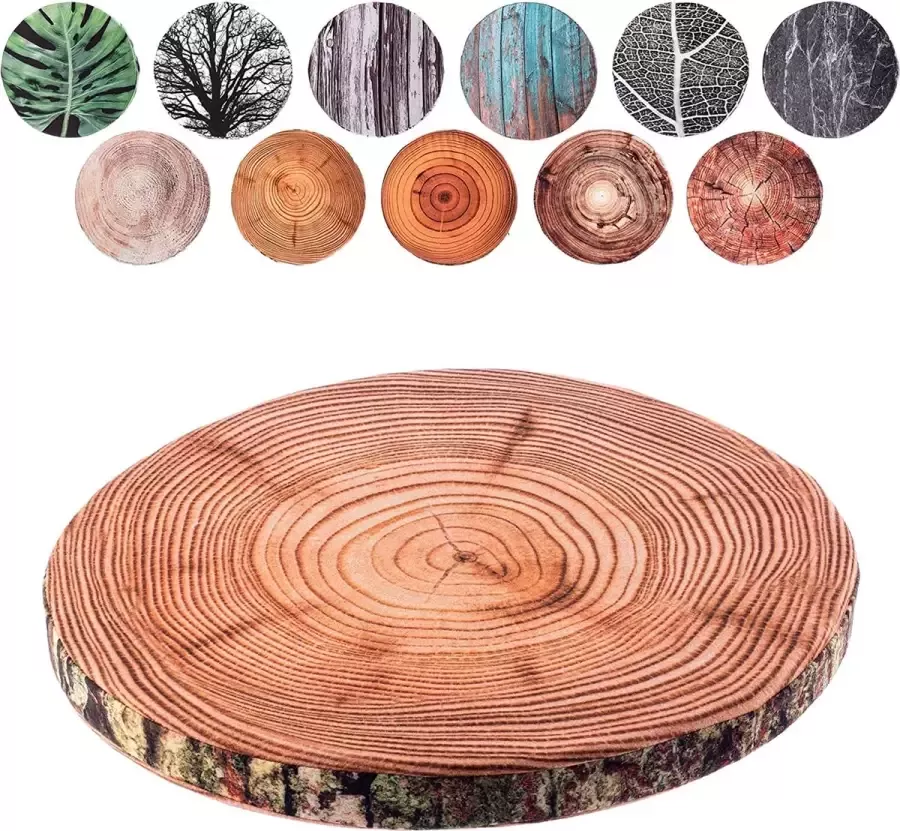KADAX Stoelkussen rond zitkussen Ø 40 cm zitkussen van schuimstof stoelkussen voor stoel keuken tuin zitkussen met wasbare overtrek tuinstoelkussen (blad)