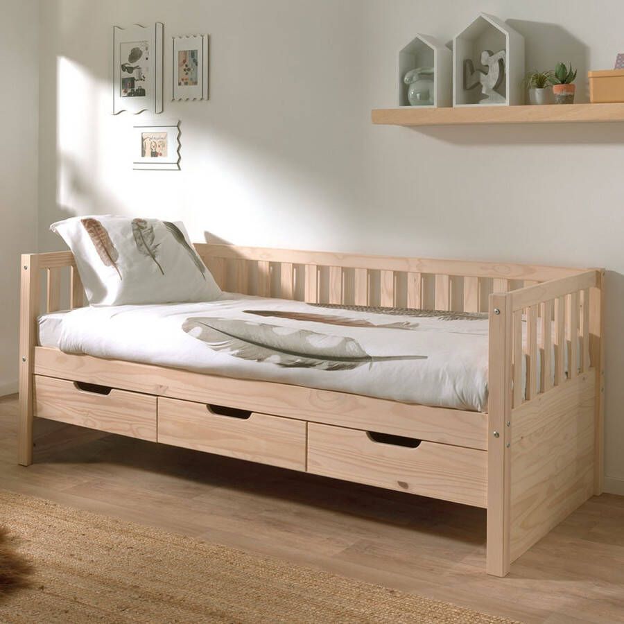 Kajuitbed 90 x 200 cm met 3 Lades Luna Hout