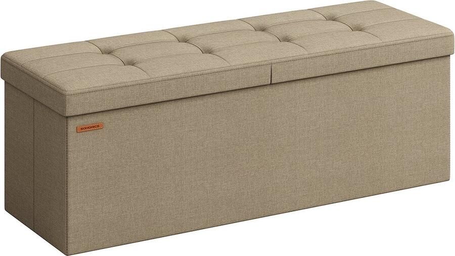 Rootz Living Rootz Kameelbruine zitkist Opbergpoef Voetensteun MDF-constructie Imitatielinnen bekleding Schuimvulling 38 cm x 110 cm x 38 cm 9 1 kg 300 kg capaciteit 131 liter opbergruimte