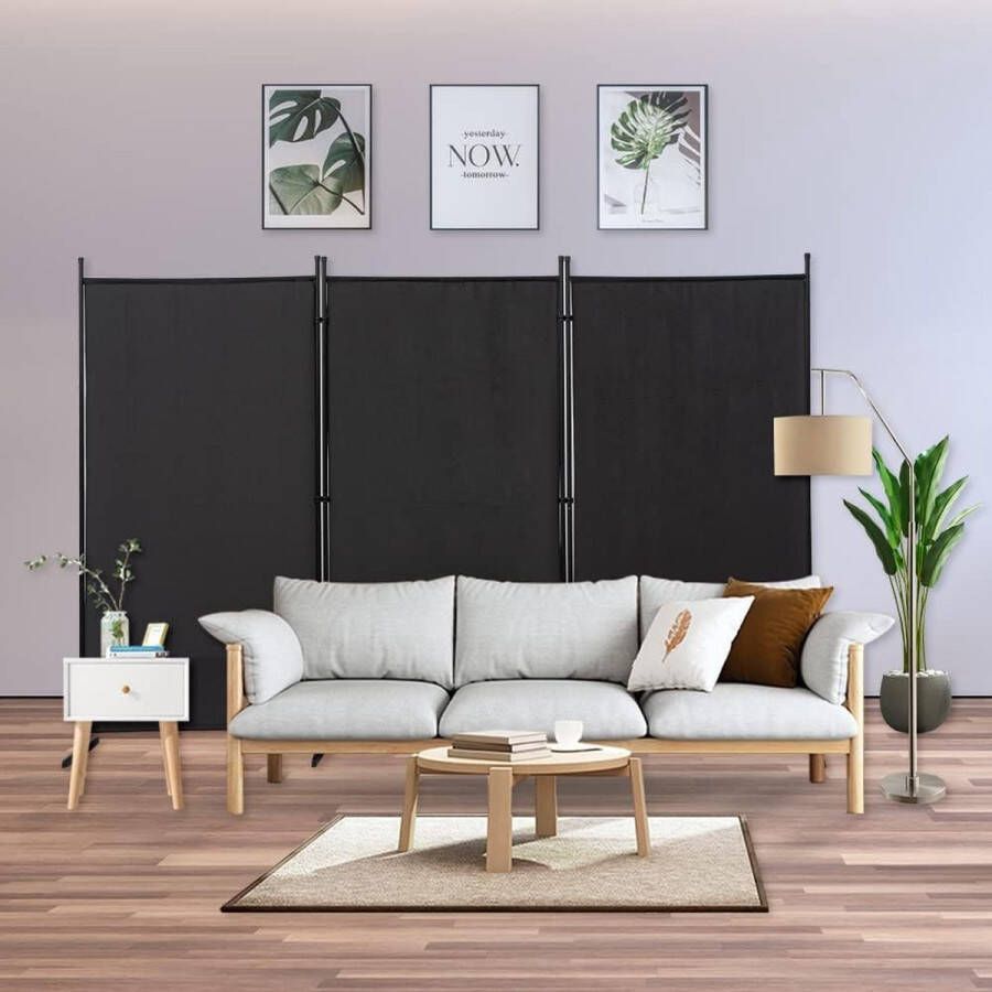 kamerscherm 260 x 176 cm 3-delig inkijkbescherming terras vrij beweegbaar opvouwbaar kamerscherm rechtopstaande ruimteverdeler voor slaapkamer woonkamer kantoor balkon tuin zwart