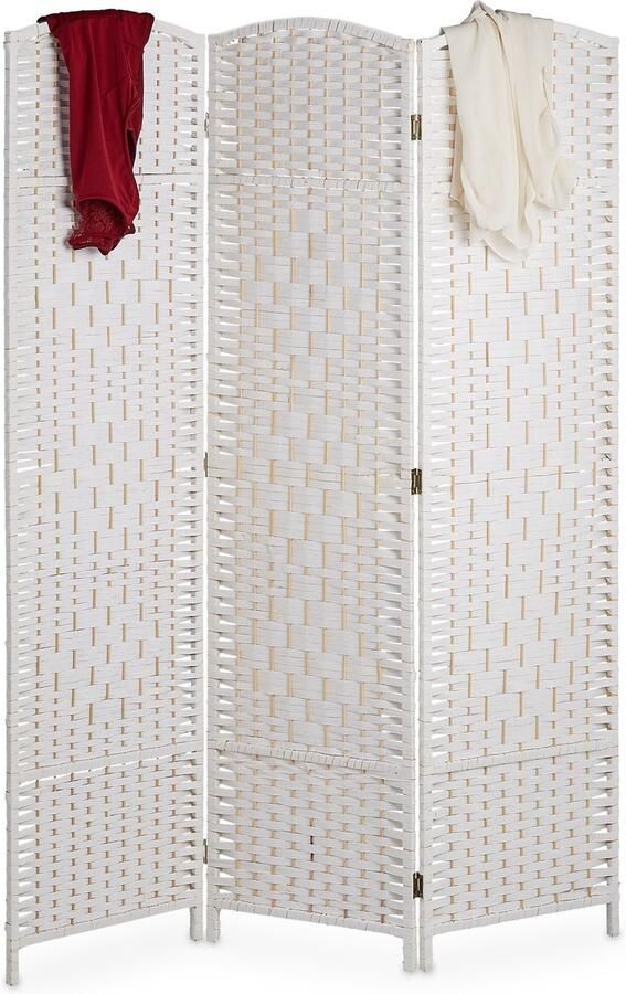 Relaxdays kamerscherm 3 panelen 170x120 cm opvouwbaar scheidingswand hout papiertouw wit