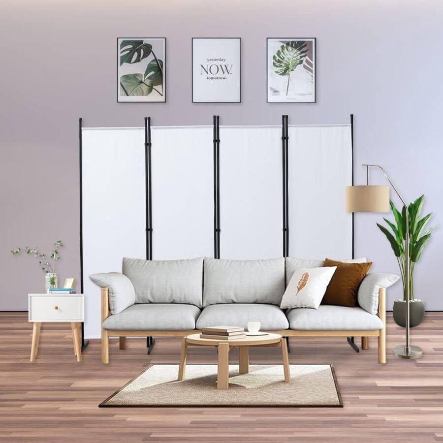 Kamerscherm 4-delig privacyscherm opvouwbaar met metalen frame polyestermix voor woonkamer slaapkamer keuken kantoor balkon tuin wit 200 x 176 cmx