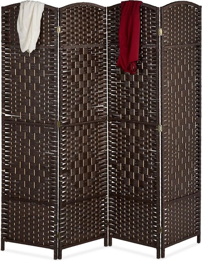 Relaxdays kamerscherm 4 panelen 170x160 cm opvouwbaar scheidingswand hout papiertouw bruin
