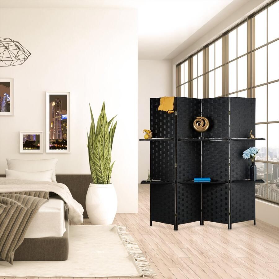 Relaxdays kamerscherm kamerverdeler roomdivider scheidingswand paravent 4 panelen zwart