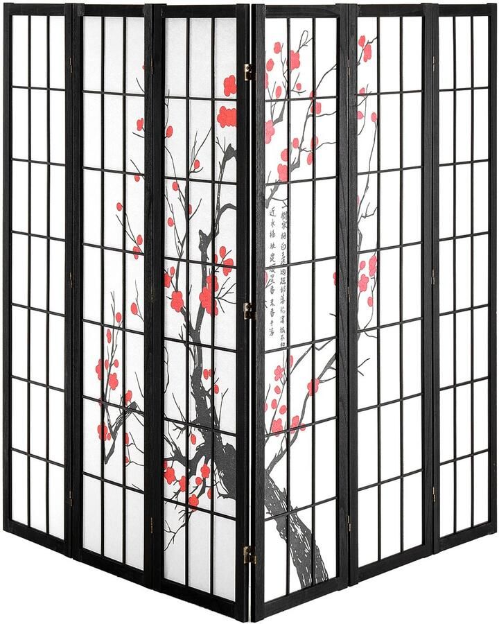 Kamerscherm 6-Delig Japans Scherm Opvouwbaar Houten Privacyscherm Draagbaar Decoratief Kamerscherm voor Gebruik Binnenshuis Om Kamers Te Scheiden voor Thuis Kantoor Restaurant En Slaapkamer