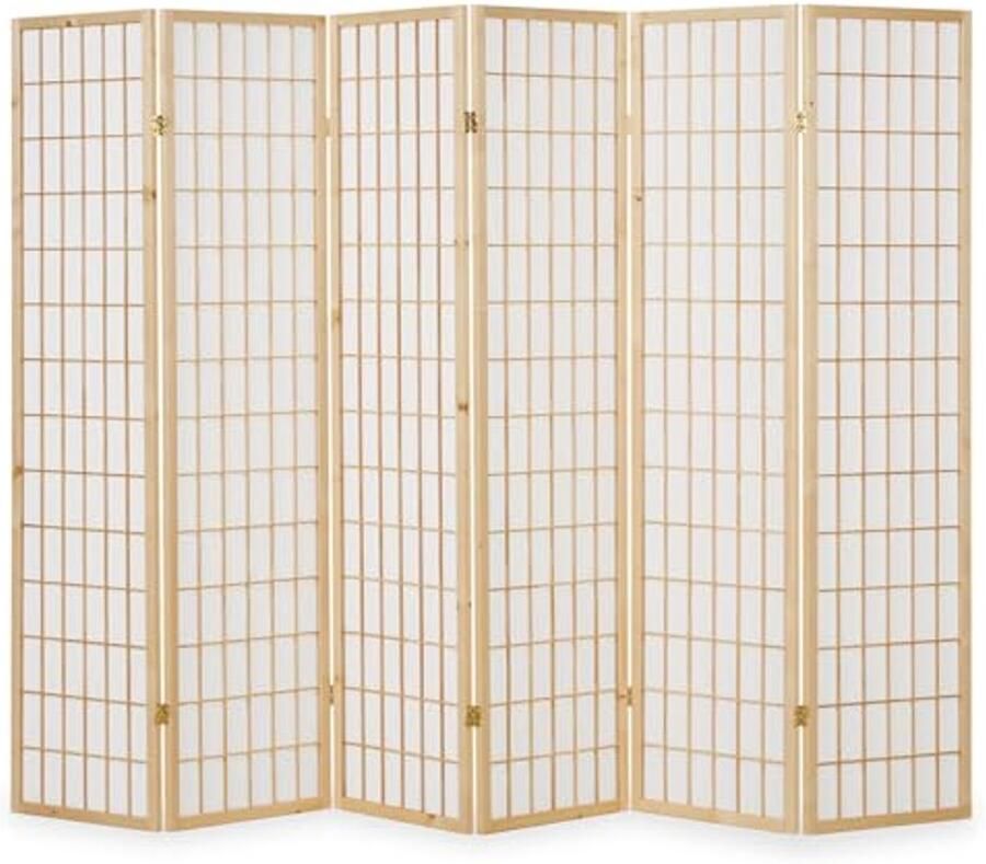 Kamerscherm 6-delig ruimteverdeler van natuurlijk hout met inkijkbescherming hoogte 175 cm