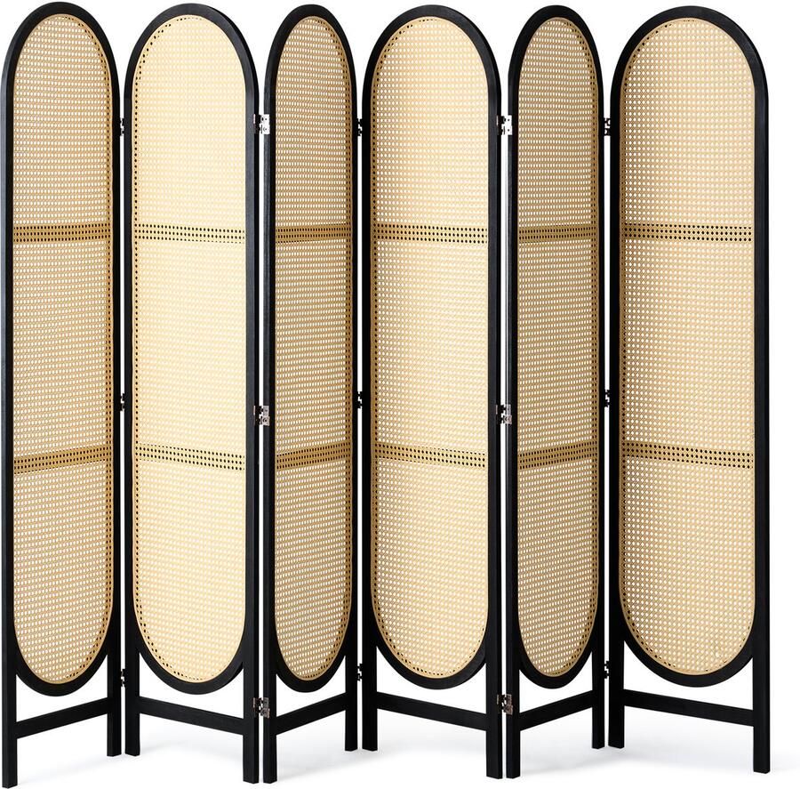 Kamerscherm met 6 panelen – handgeweven opvouwbare rattan privacy-scherm met scharnieren – draagbare vrijstaande houten wandverdeler voor ruimteverdeling