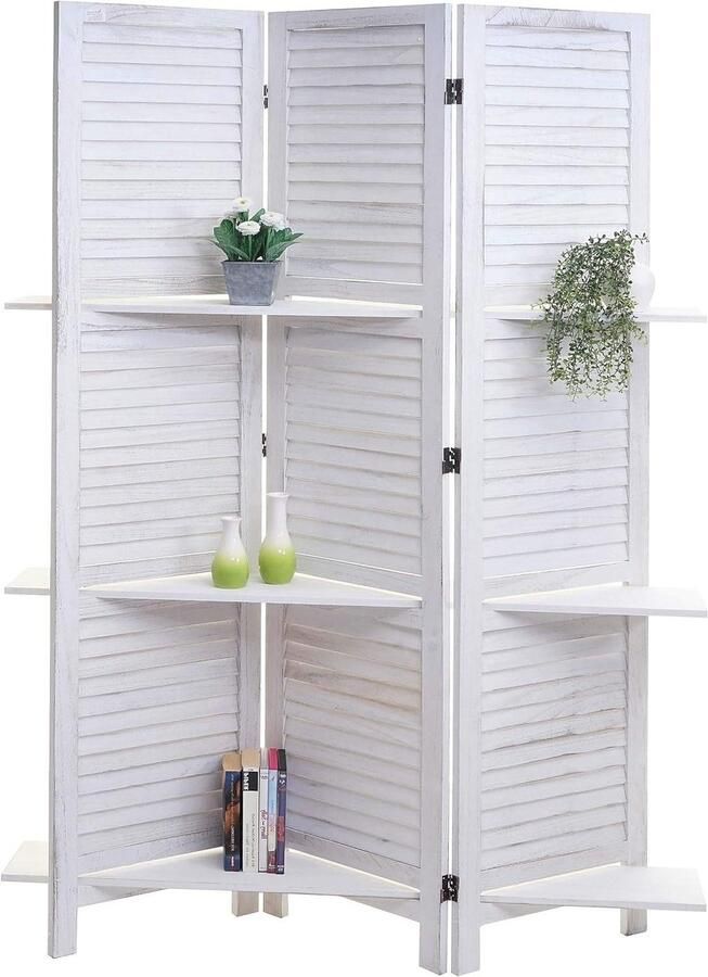 Kamerscherm Yvelines scheidingswand met planken 170x125cm shabby look ~ wit wit - Foto 2