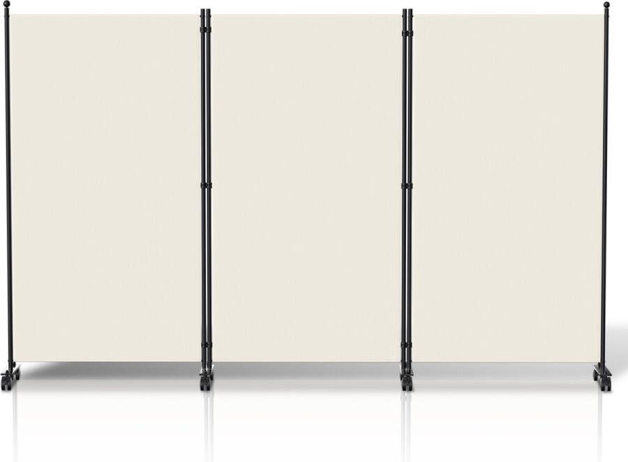 Kamerscherm op wielen met 3 panelen 263 x 181 cm Kamerverdeler Tuin Spaanse Muurscheiding Beige