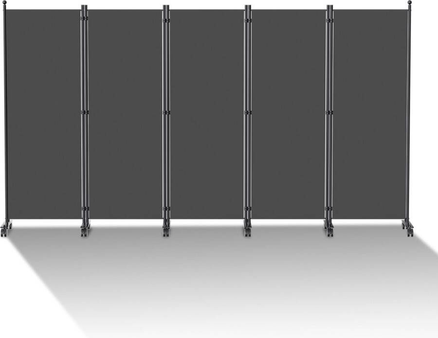 Kamerscherm op wielen met 5 panelen 284 x 181 cm Kamerverdeler Tuin Spaanse Muurscheiding Antraciet