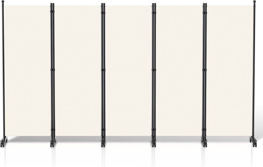 Kamerscherm op wielen met 5 panelen 284 x 181 cm Kamerverdeler Tuin Spaanse Muurscheiding Beige