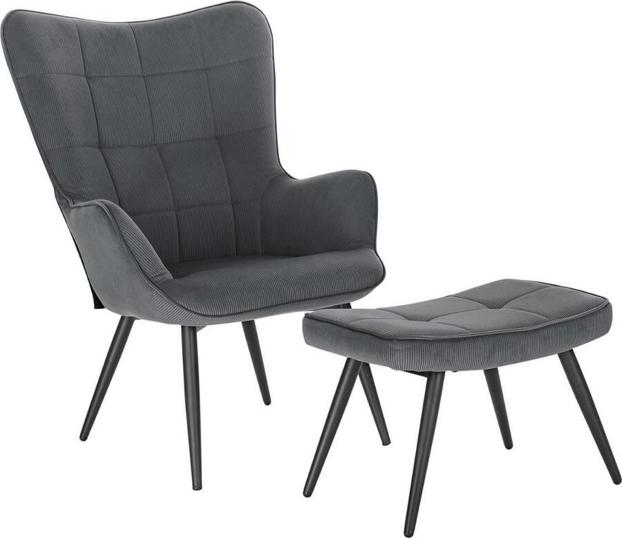Kamyra Luxe Fauteuil van Ribfluweel Relaxstoel Sofa Luxe Stoel Klassiek Stevig & Stijlvol Grijs