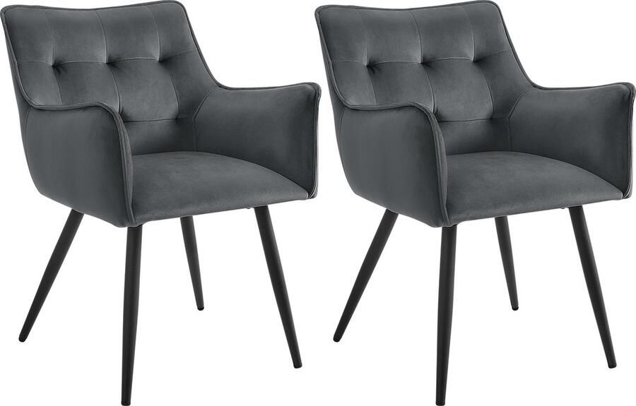 Kamyra Set van 2 Velvet Eetkamerstoelen Eetkamerstoel Stijlvol Ergonomisch & Comfortabel Donkergrijs