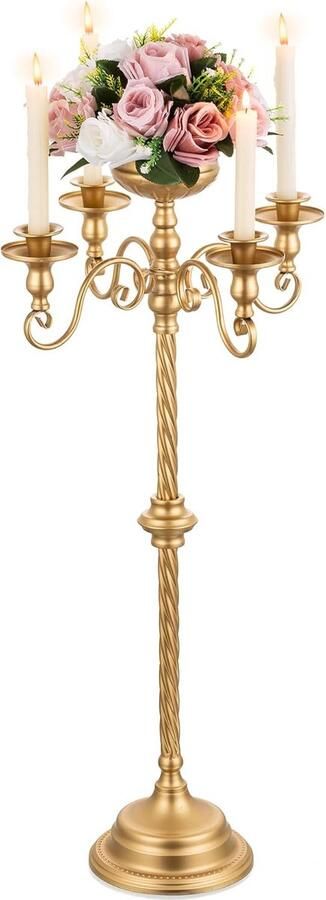 Kandelaar 5-armige gouden bloemenstandaard 85 cm kaarsenhouder voor staafkaarsen vintage kandelaar metalen decoratieve eettafel middenstuk voor bruiloft receptie Kerstmis jubileum