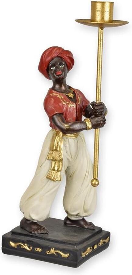 Kandelaar beeld – polyresin (hars) – handbeschilderd klassiek decoratief figuur met goudaccenten – sfeervolle kaarshouder voor woonkamer dressoir of eettafel – stabiele voet – hoogte 27 9 cm – cadeau-idee