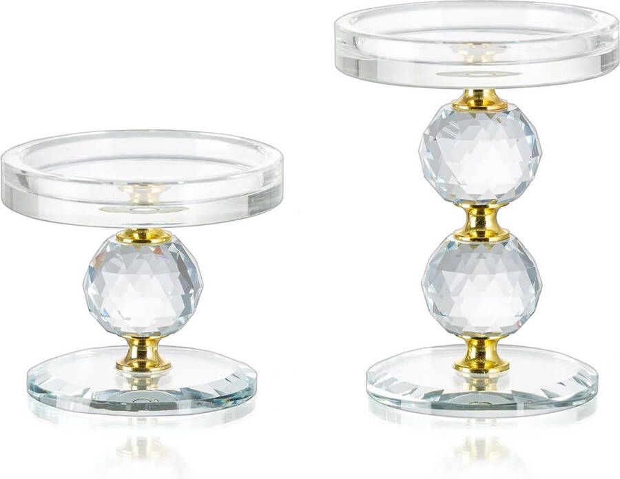 Kandelaar glas kandelaar decoratie: 2 stuks vintage kristal gouden kandelaar decoratie bruiloft Kerstmis woonkamer tafel grote kaarsenhouder stompkaarsen theelichtjes