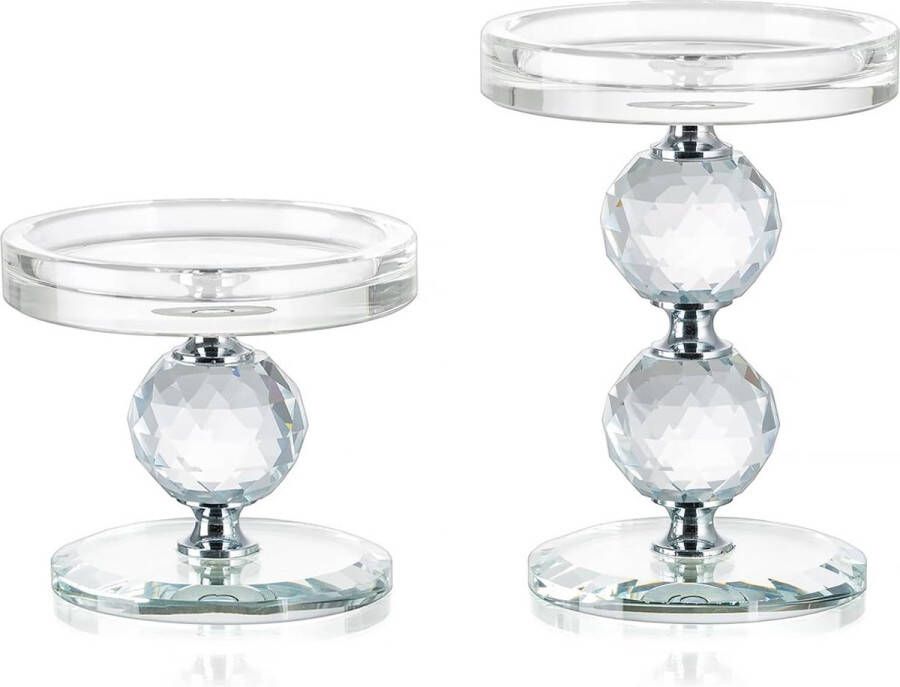 Kandelaar glas kandelaar decoratie: 2 stuks vintage kristal zilveren kandelaar decoratie bruiloft Kerstmis woonkamer tafel grote kaarsenhouder stompkaarsen theelichtjes