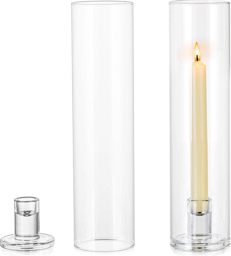 Kandelaar Glazen Kaarsenstandaard Orkaan Taper Candle Holder 2 Stuks Helder Tall Buiten Kaarsenhouder Cilinder Shade Bruiloft Centrepieces Voor Tafels Kerst Party Decor