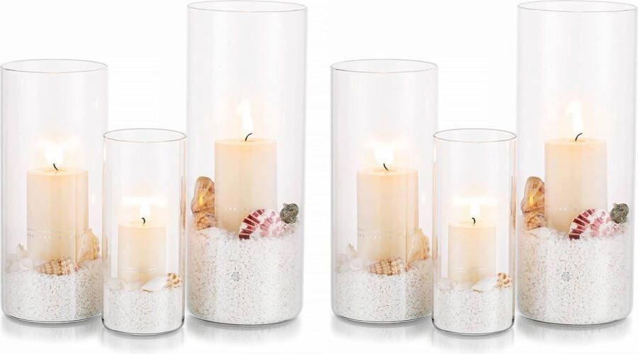 Kandelaar glas set kandelaar glazen cilinder: modern windlicht voor stompkaarsen theelicht pampasgras vazen bruiloft tafeldecoratie glazen vaas cilinder decoratie woonkamer eettafel (M+L+XL 2 sets)