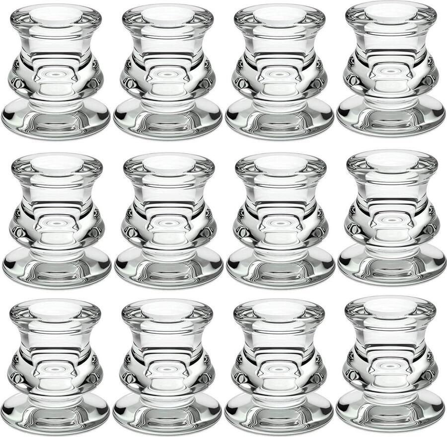 12-pack Glazen Kandelaar Houder Taper Candle Stand voor Woonkamer Tafel Party Halloween Kerstdecoraties Kaarsenhouder