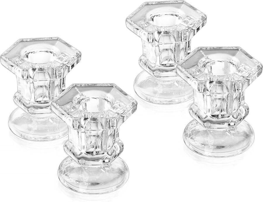 Kandelaar Glazen Kandelaarstandaards 4 Stuks Taper Kandelaarshouder Kerstkandelaars Voor Woonkamer Eettafel Bruiloftsdecoratie